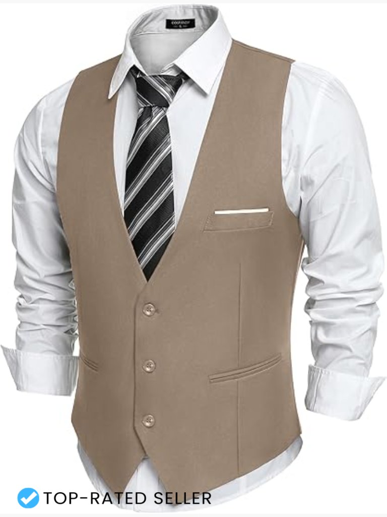 Slim Fit Formal Dress Waistcoat Business Vest Recycled Material V-Neck